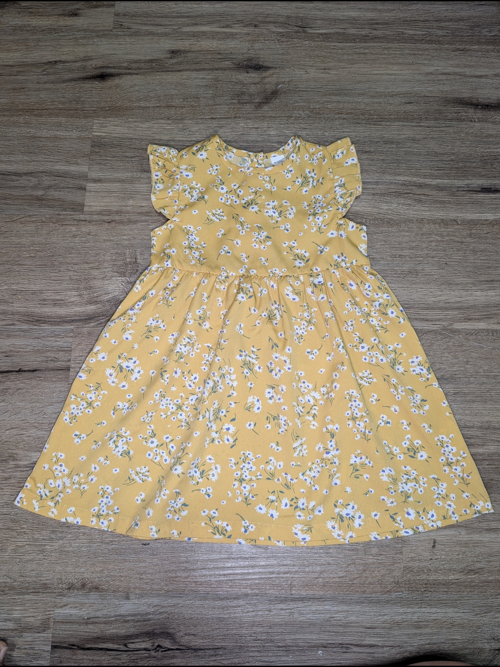 SHEIN Toddler Girls Sz 2-3Y Yellow Daisy Print Flutter Sleeve Dress